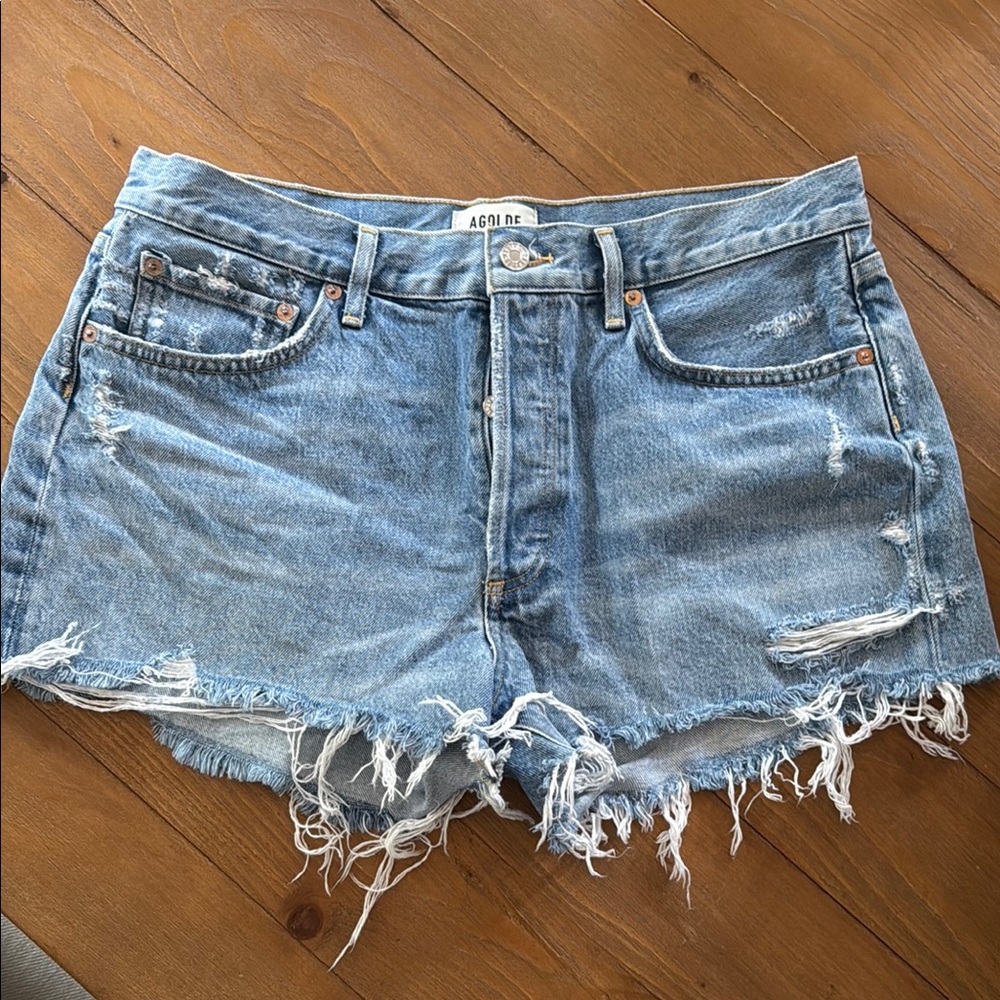 Agolde Blue Distressed Jean Shorts